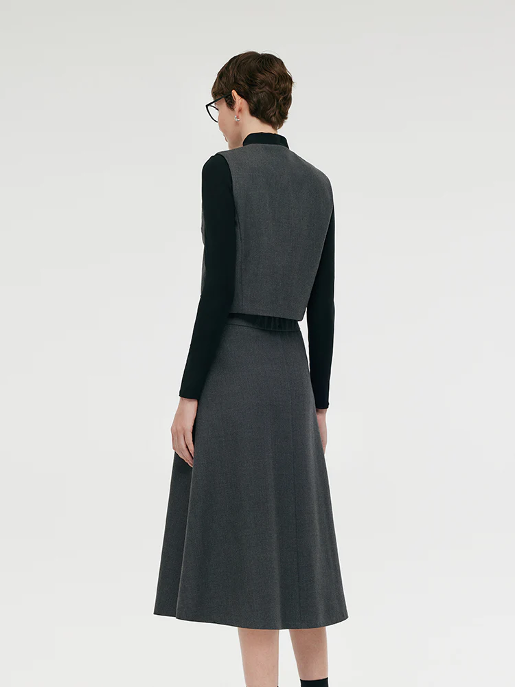 Wool Blend Vest And Skirt And Knit Top Three-Piece Set - Image 4