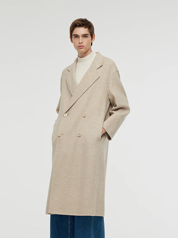 Wool Cashmere Herringbone Double-Faced Unisex Coat - Image 8