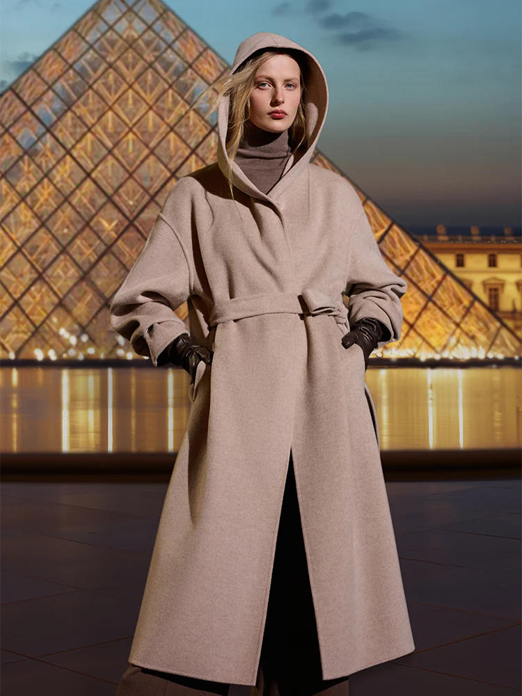 Wool Cashmere Unisex Hooded Wrap Coat - Image 7