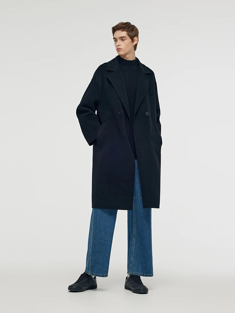 Wool Cashmere Double-Faced Unisex Mid-Length Coat - Image 9