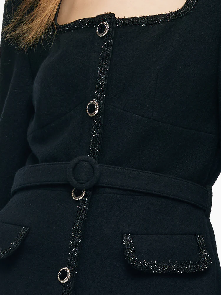 Wool Crop Jacket And Tulle Skirt Two-Piece Set With Belt - Image 6