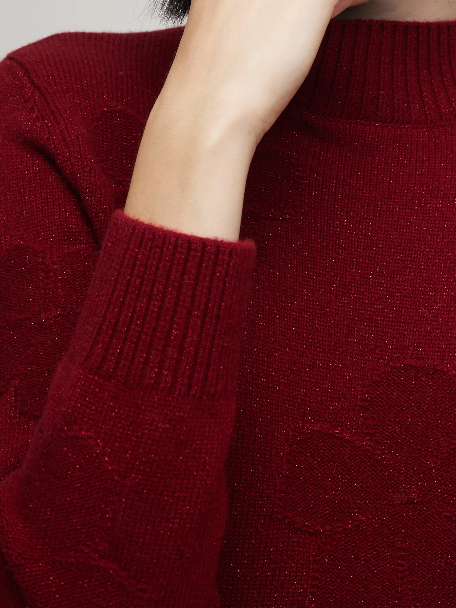 Wool Jacquard Mock Neck Women Sweater - Image 7
