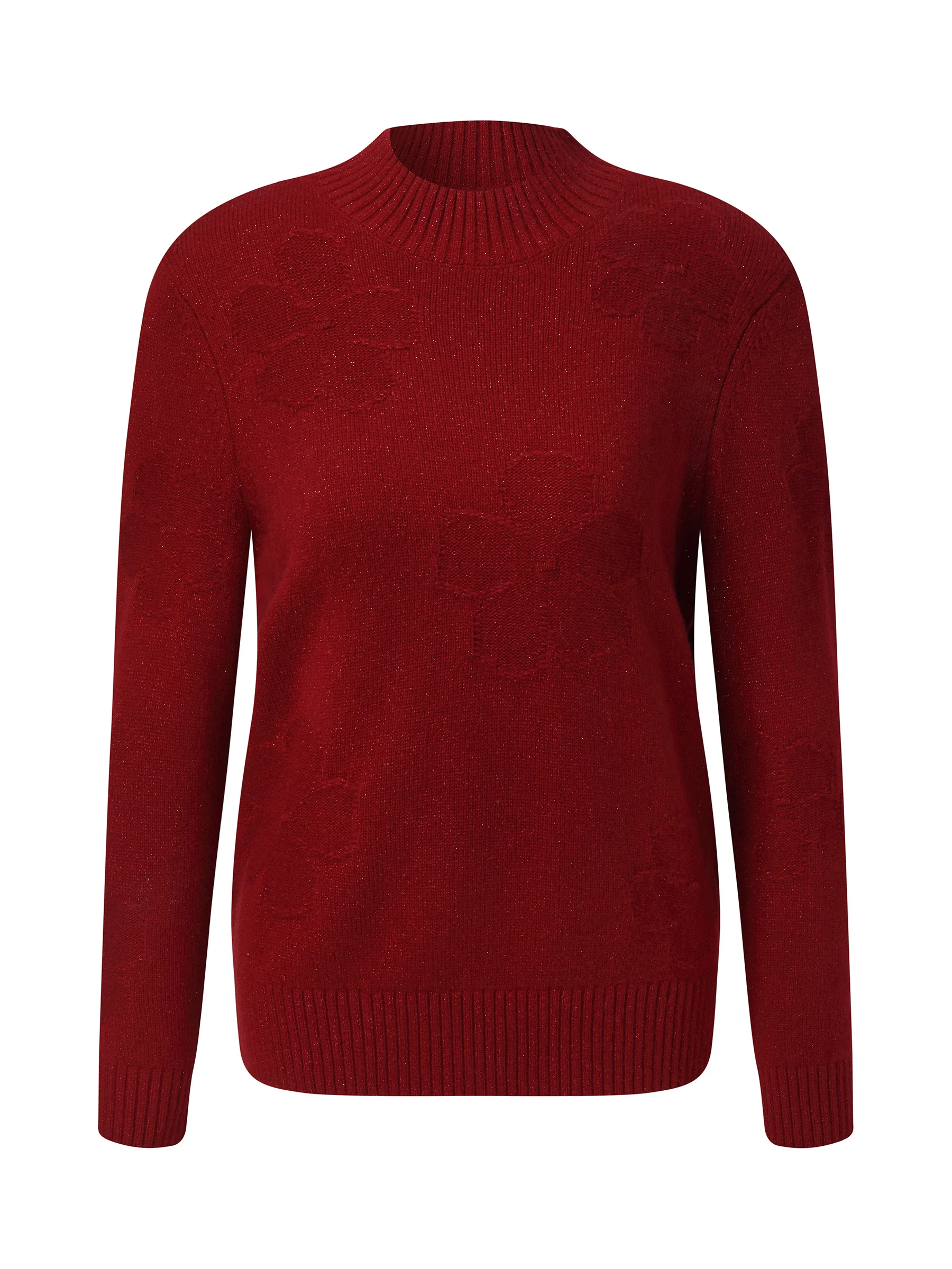 Wool Jacquard Mock Neck Women Sweater - Image 8