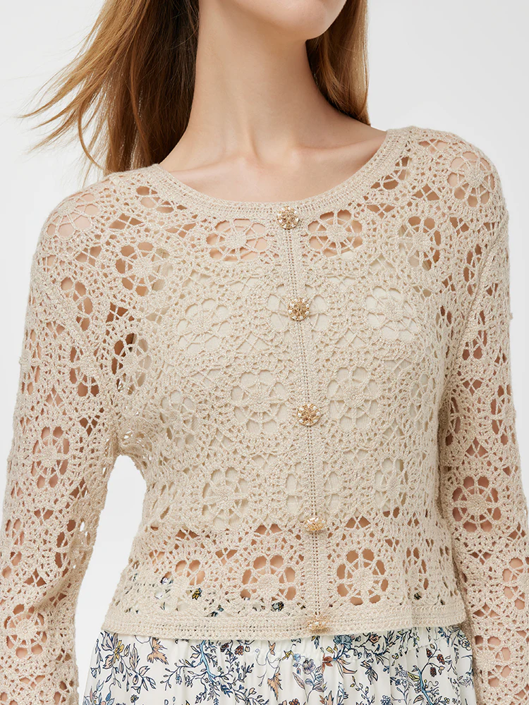 Wool Openwork Women Crop Knit Top With Camisole - Image 7