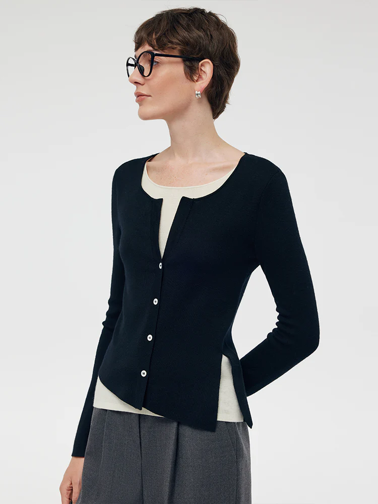 100% Wool Patchwork Women Long Sleeve Knit Top - Image 6