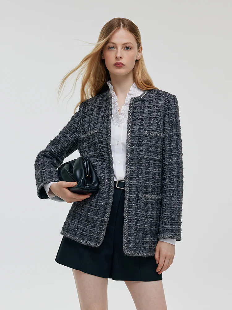 Wool Sequins Tweed Women Jacket - Image 2
