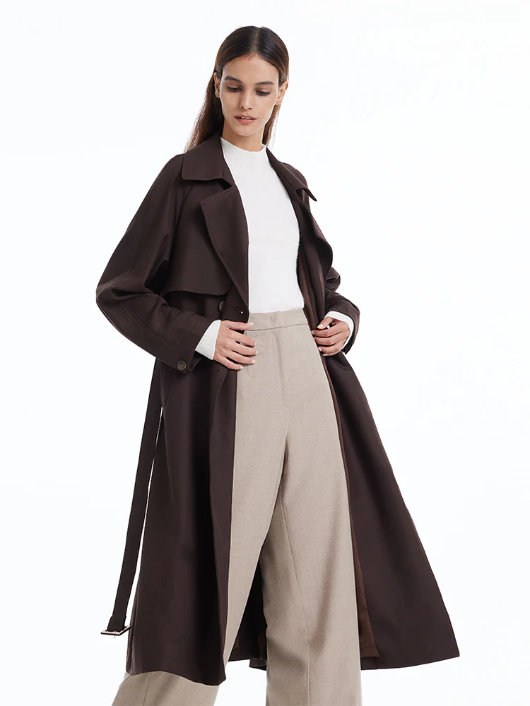 Brown Worsted Wool Trench Coat - Image 3