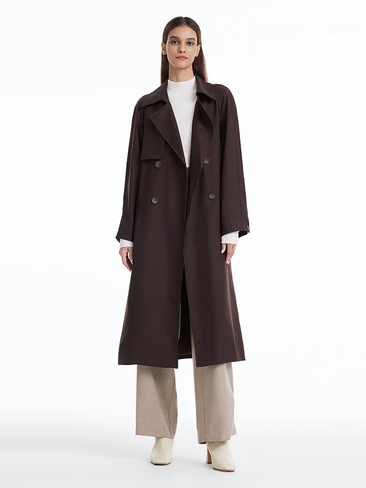Brown Worsted Wool Trench Coat - Image 4
