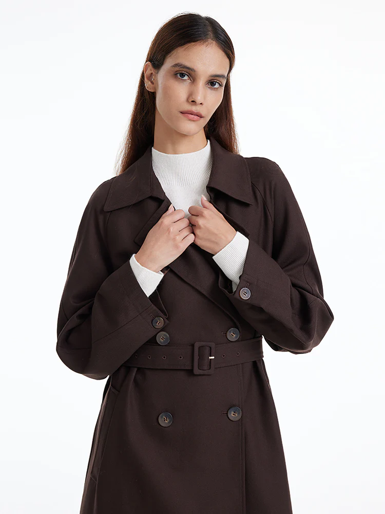 Brown Worsted Wool Trench Coat - Image 6