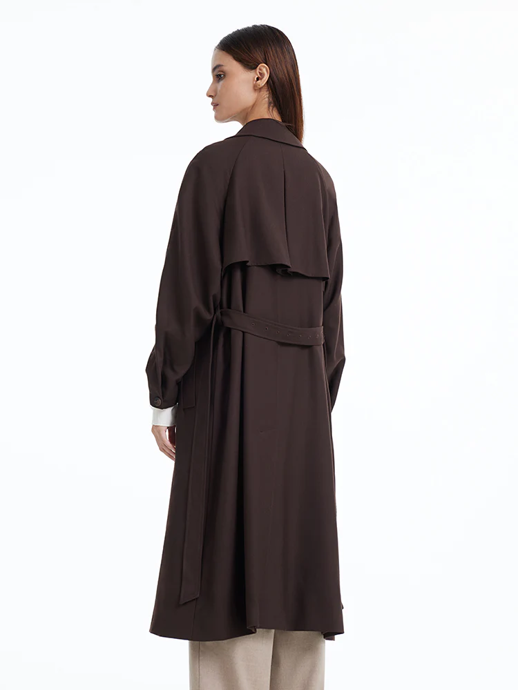 Brown Worsted Wool Trench Coat - Image 7