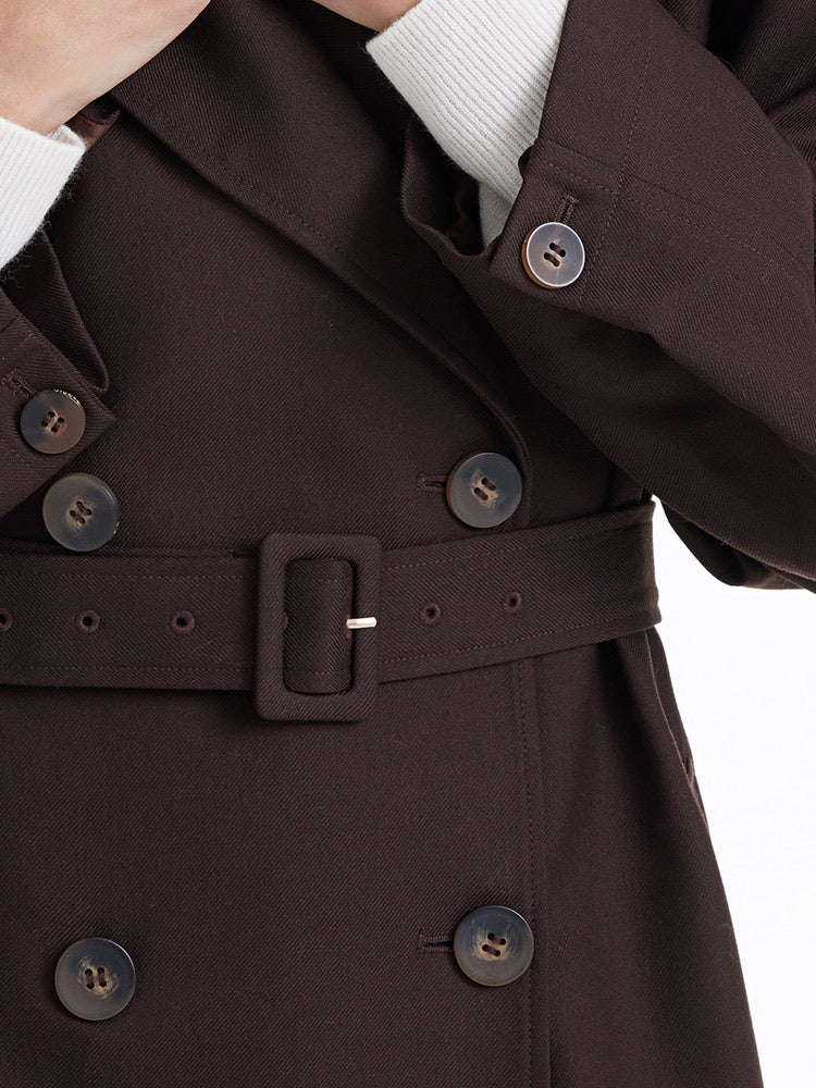Brown Worsted Wool Trench Coat - Image 8