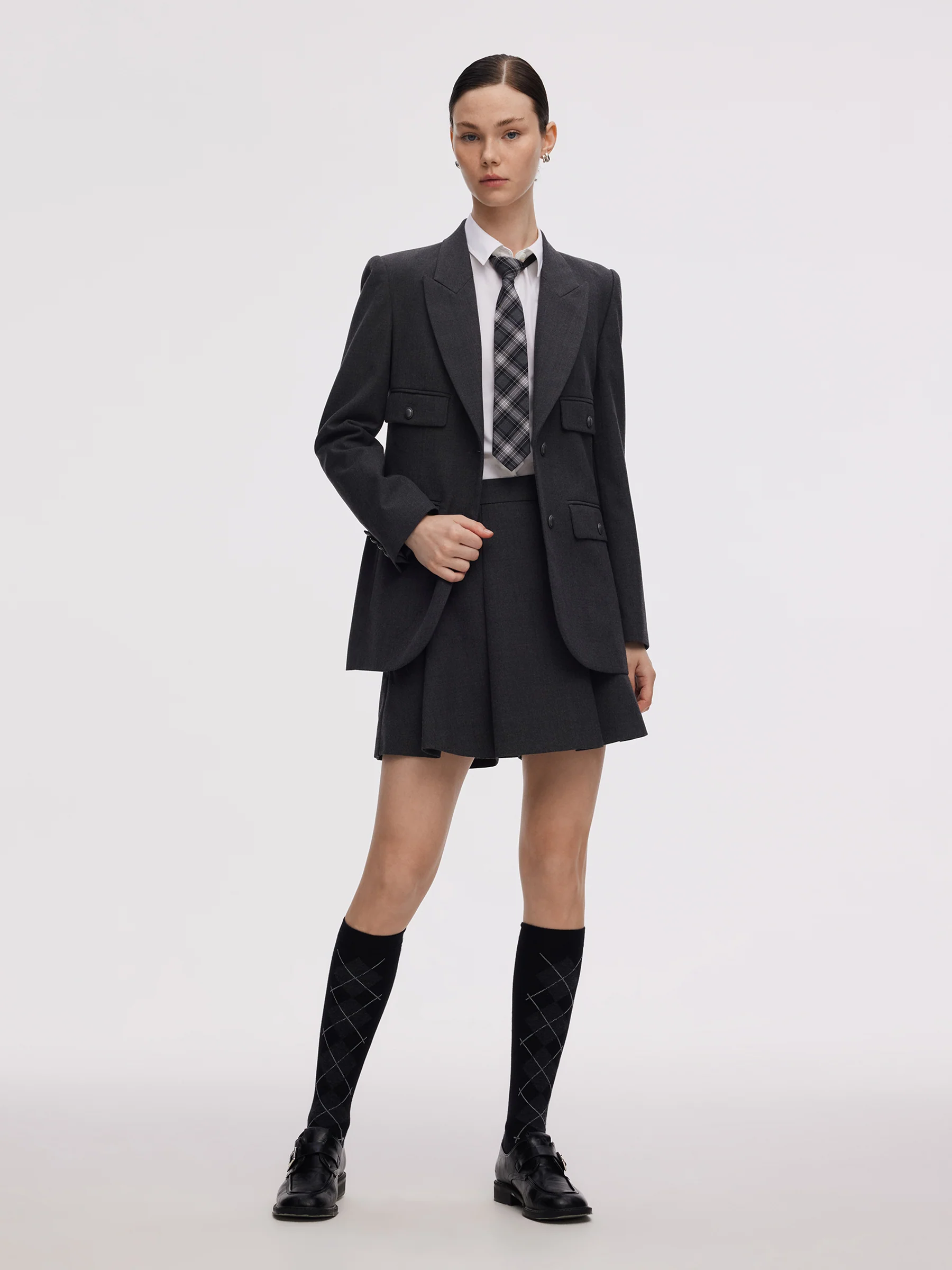 Worsted Wool Blend Notched Collar Women Blazer - Image 2