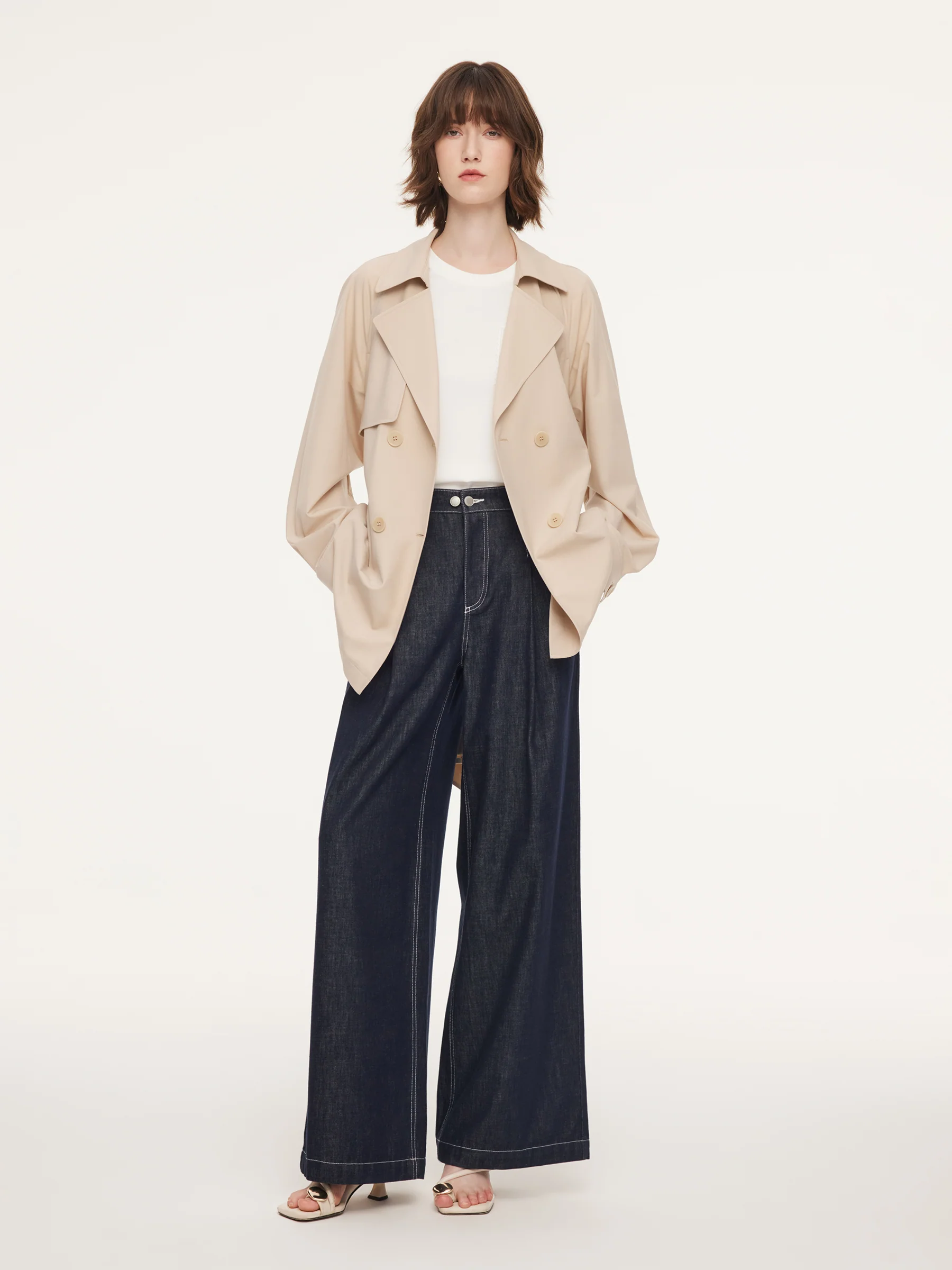 Worsted Wool Blend Women Mid Length Wrap Trench Coat - Image 2