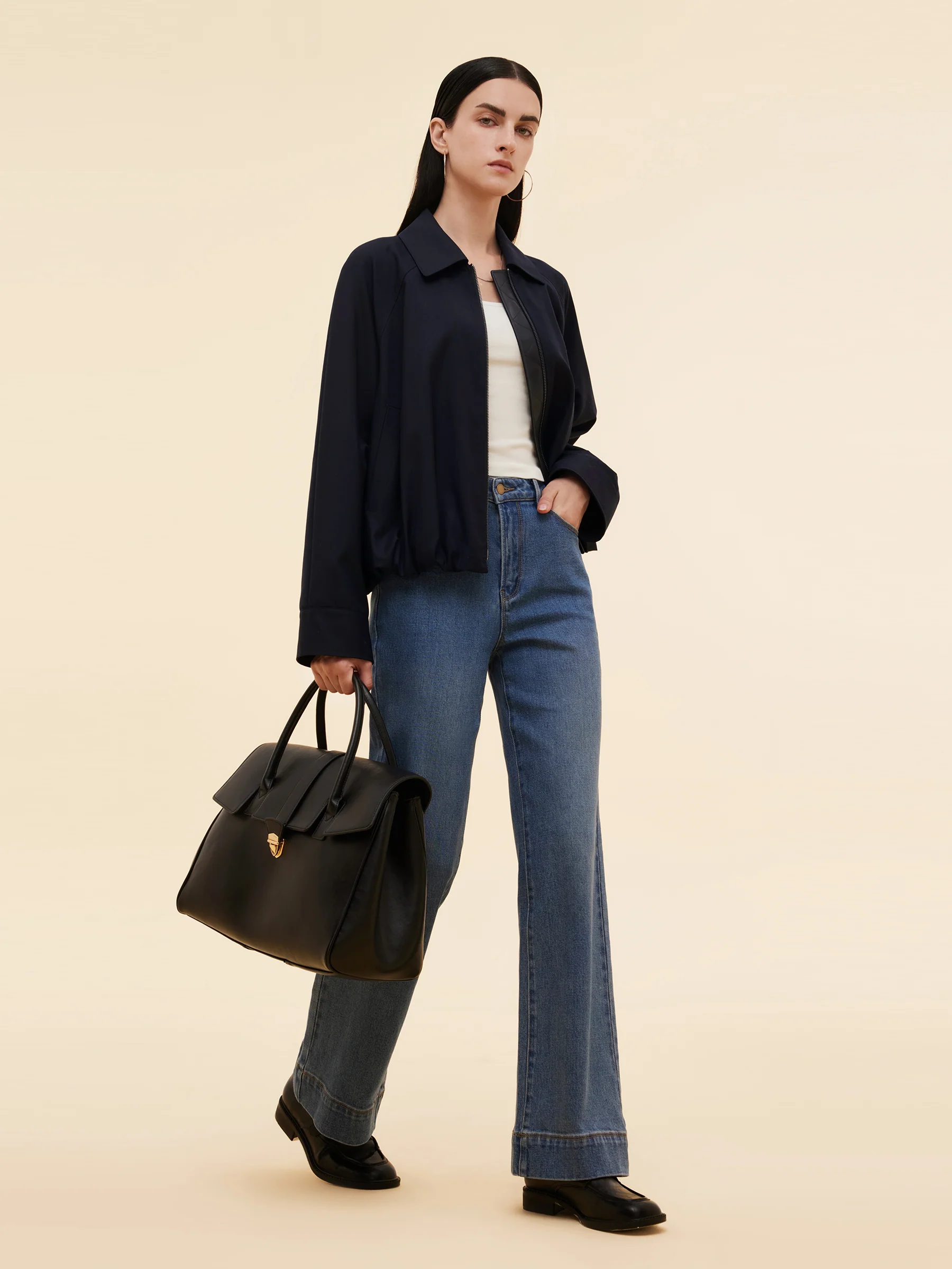 Worsted Wool Blend Zip-Up Women Jacket - Image 2