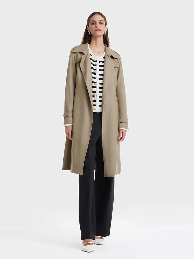 Worsted Woolen Women Trench Coat With Belt - Image 11