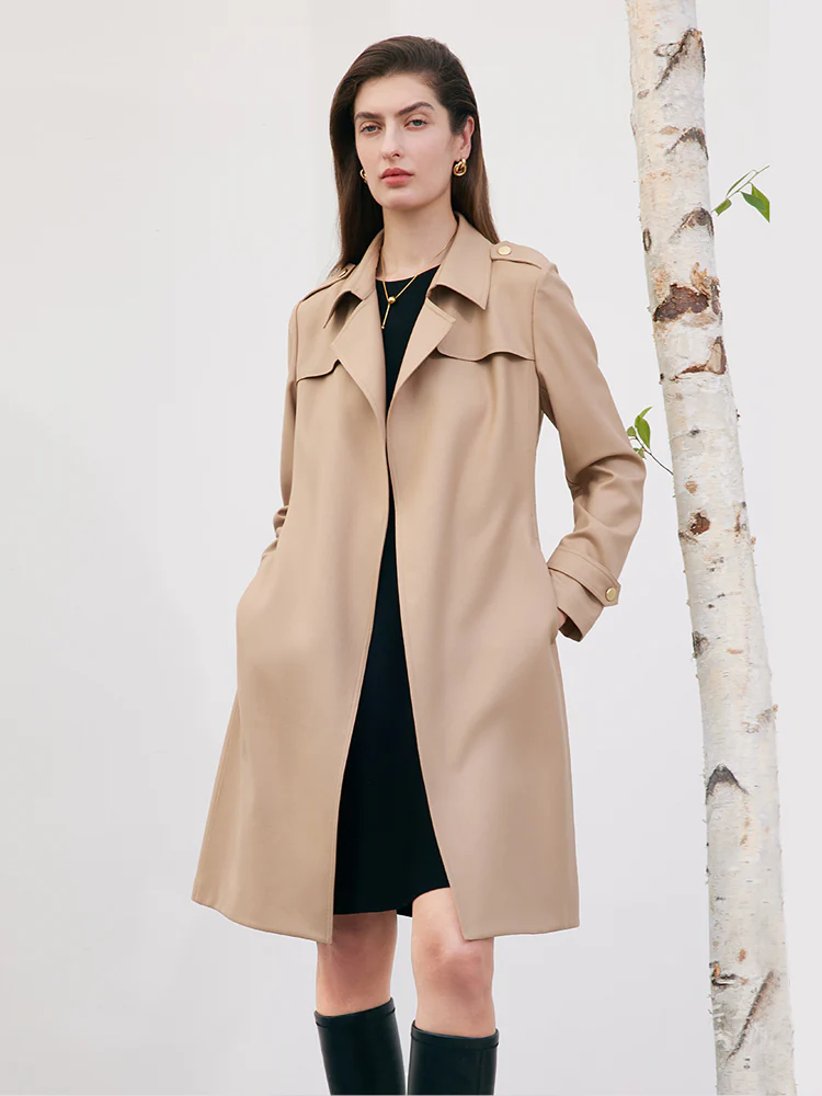 Worsted Woolen Women Trench Coat With Belt - Image 3