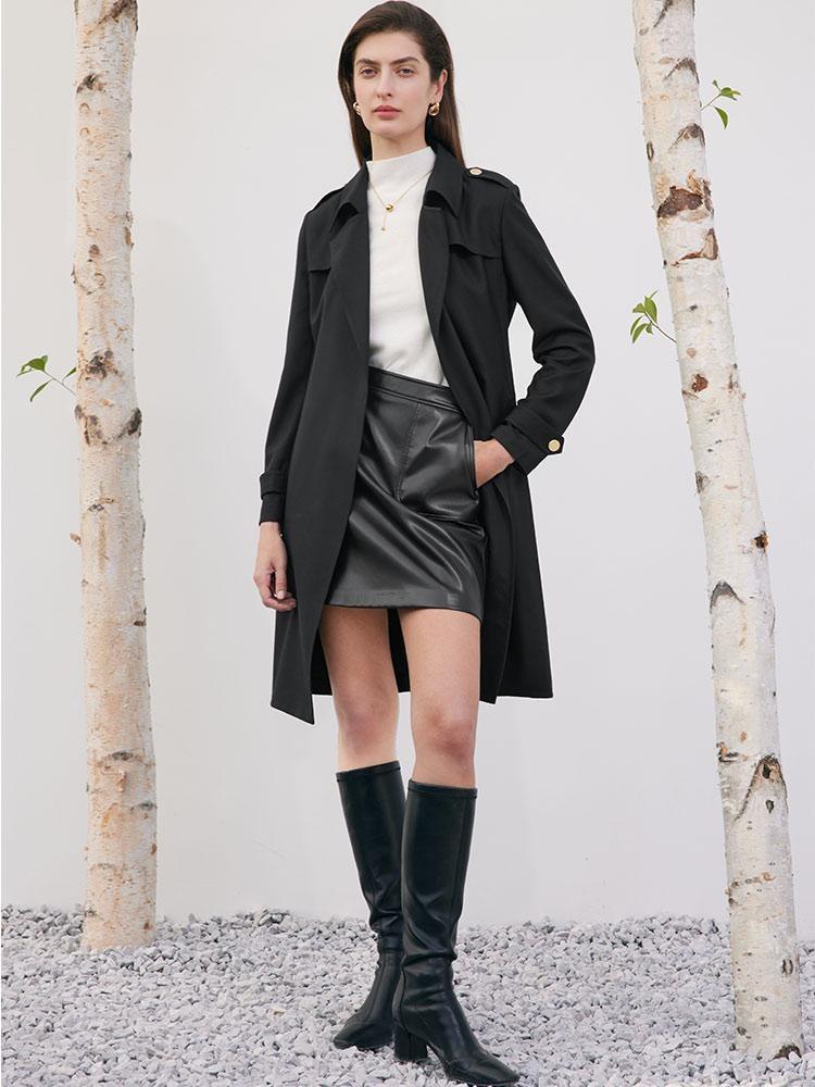 Worsted Woolen Women Trench Coat With Belt - Image 4