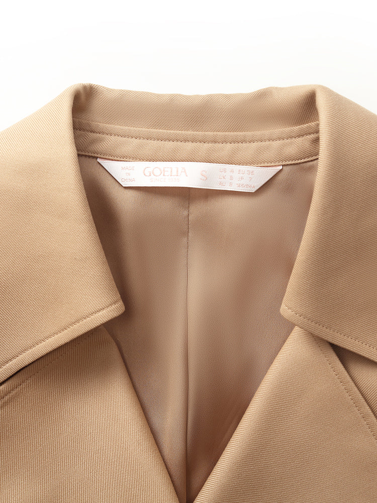 Worsted Wool Lapel Cropped Trench Coat And Acetate Midi Dress Two-Piece Set - Image 12