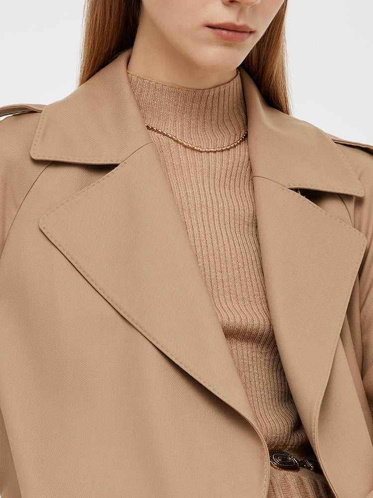 Worsted Wool Lapel Women Trench Coat With Belt - Image 10