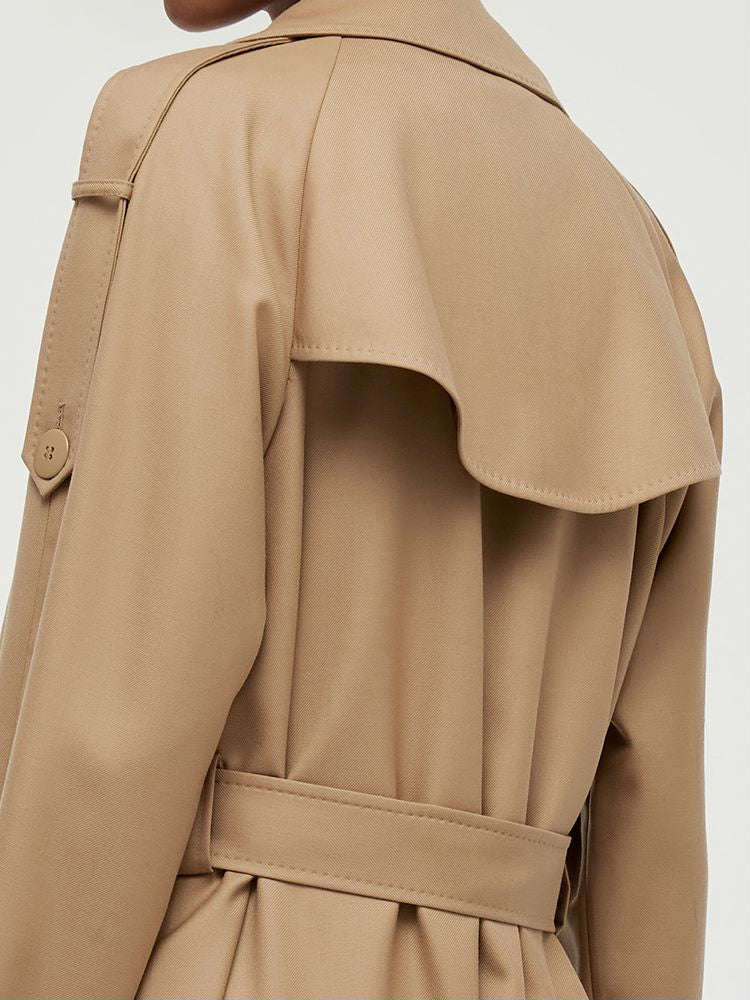 Worsted Wool Lapel Women Trench Coat With Belt - Image 15