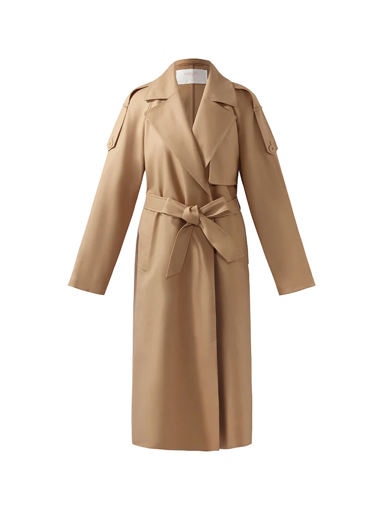 Worsted Wool Lapel Women Trench Coat With Belt - Image 16