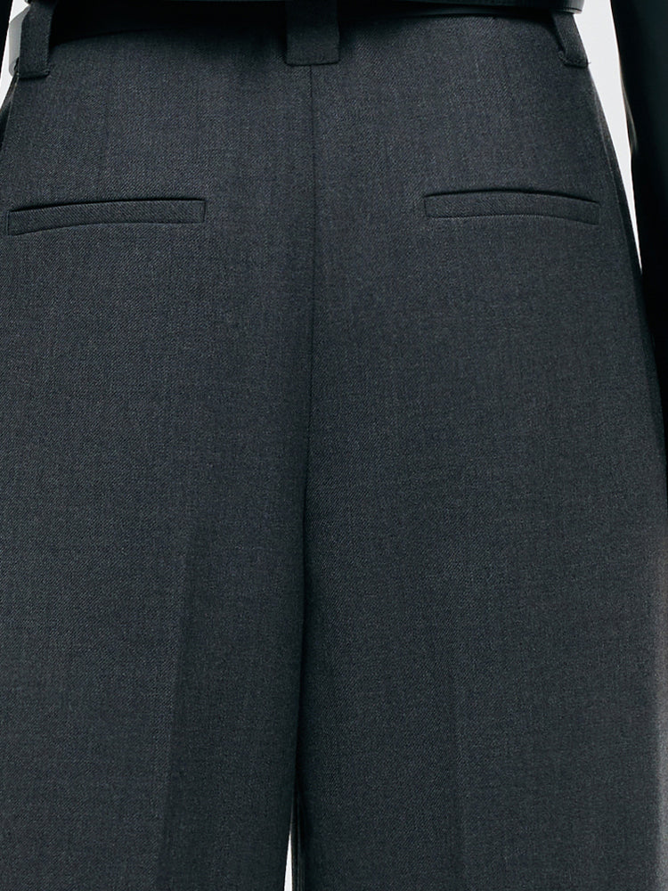 Worsted Wool Women Wide Leg Pants With Leather Belt - Image 6
