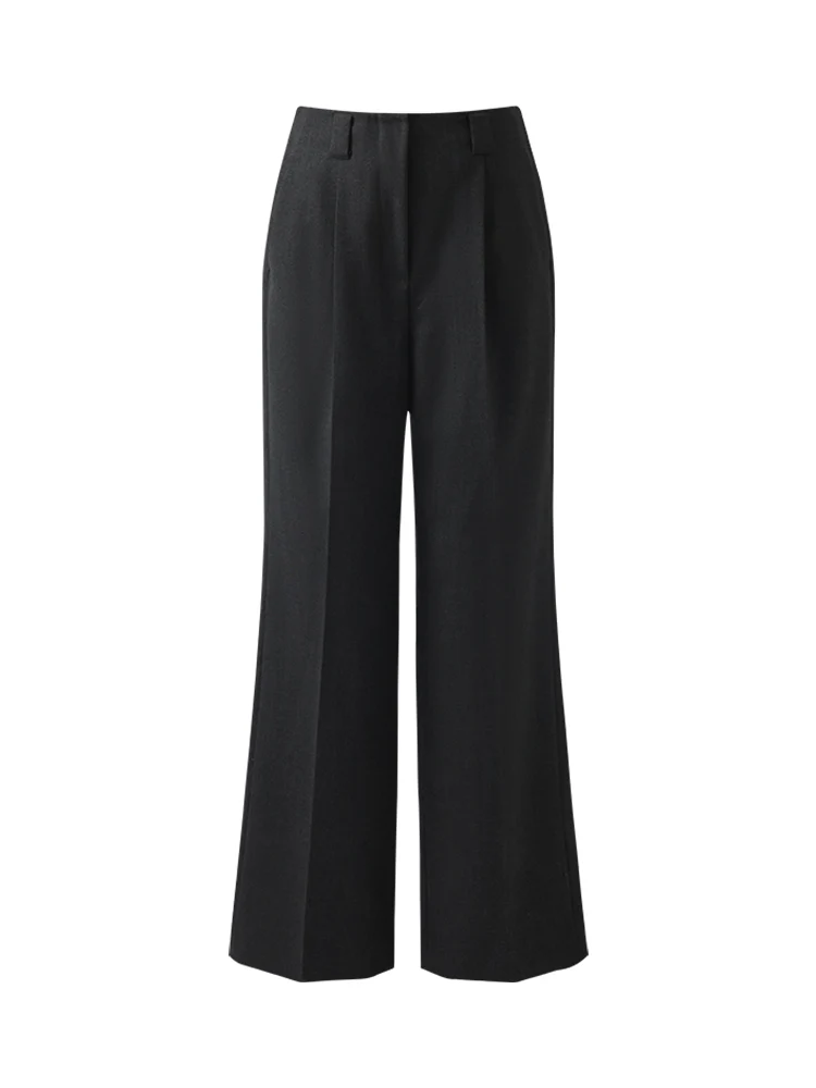 Worsted Wool Women Wide Leg Pants With Leather Belt - Image 7