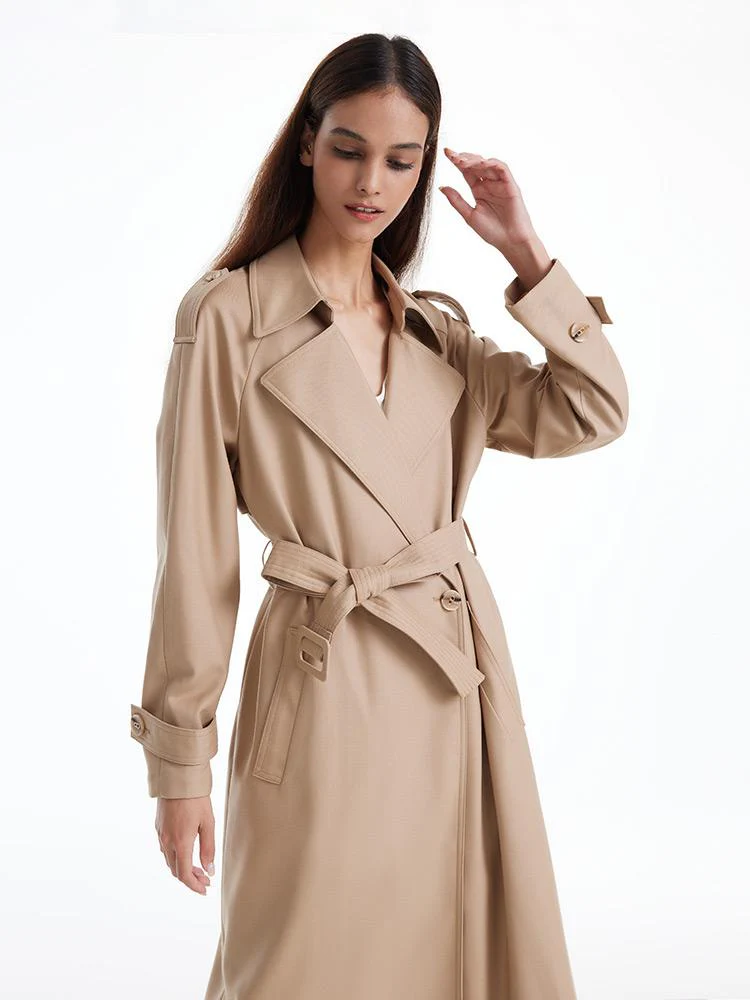 Worsted Woolen Trench Coat With Belt - Image 4