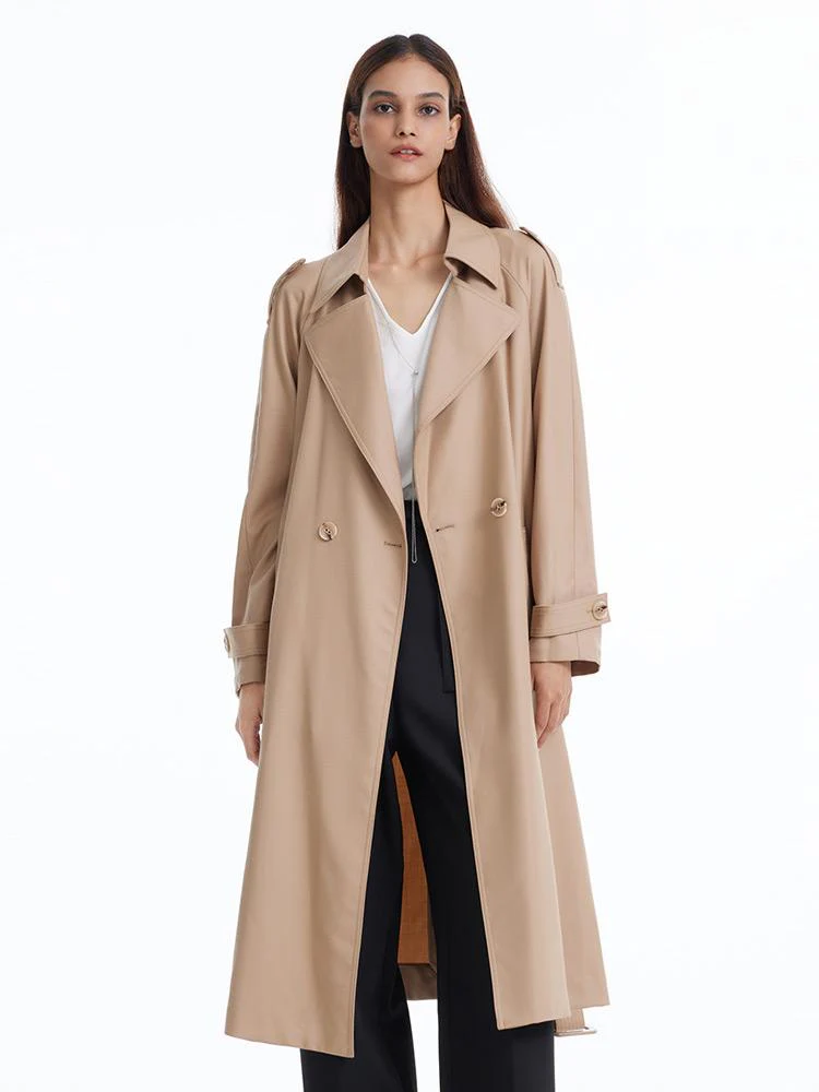 Worsted Woolen Trench Coat With Belt - Image 5