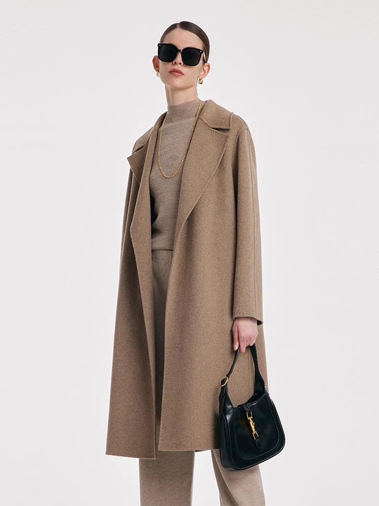 Cashmere Lapel Women Coat With Belt - Image 3