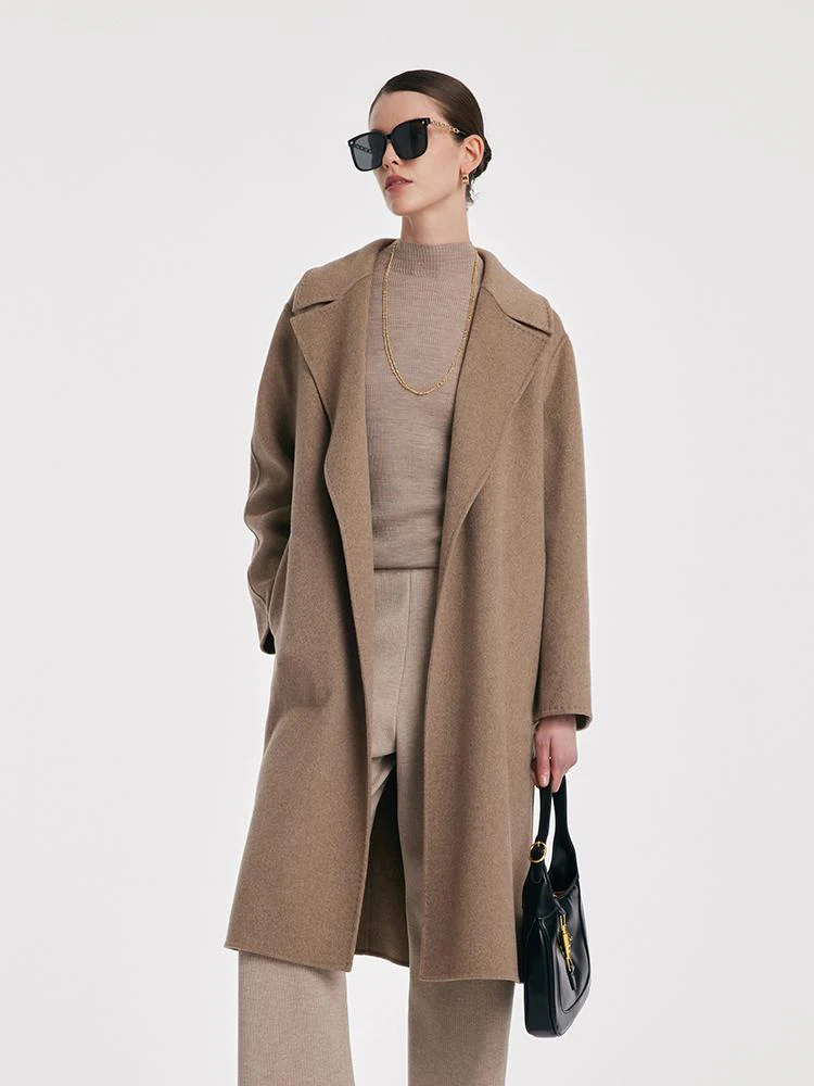Cashmere Lapel Women Coat With Belt - Image 4