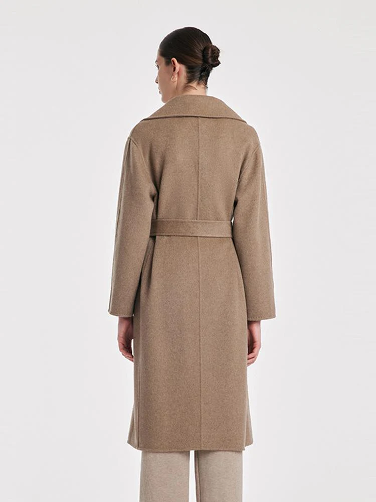 Cashmere Lapel Women Coat With Belt - Image 5