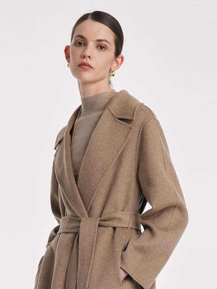 Cashmere Lapel Women Coat With Belt - Image 6