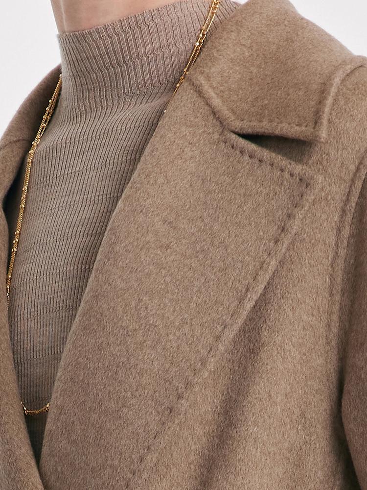 Cashmere Lapel Women Coat With Belt - Image 7