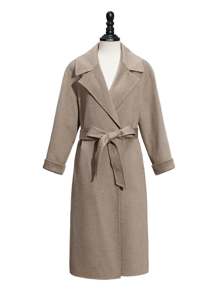 Cashmere Lapel Women Coat With Belt - Image 8