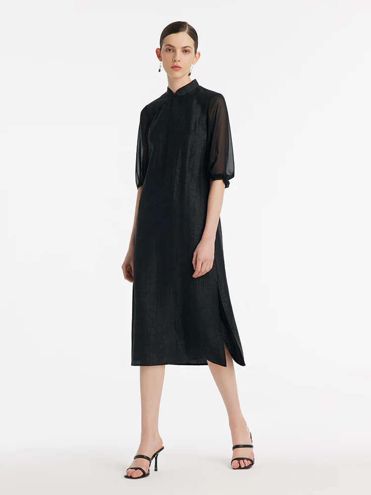 18 Momme Xiang Yun Silk Cheongsam Women Midi Qipao Dress - Image 3