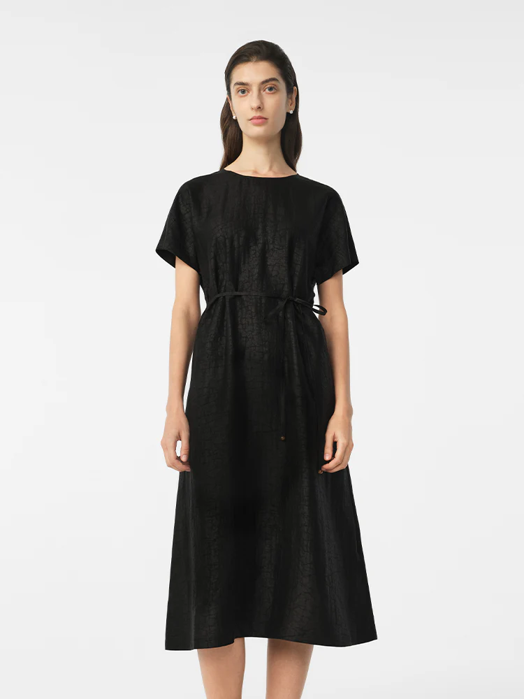 18 Momme Xiang Yun Silk Gathered Waist Women Midi Dress With Pockets - Image 3