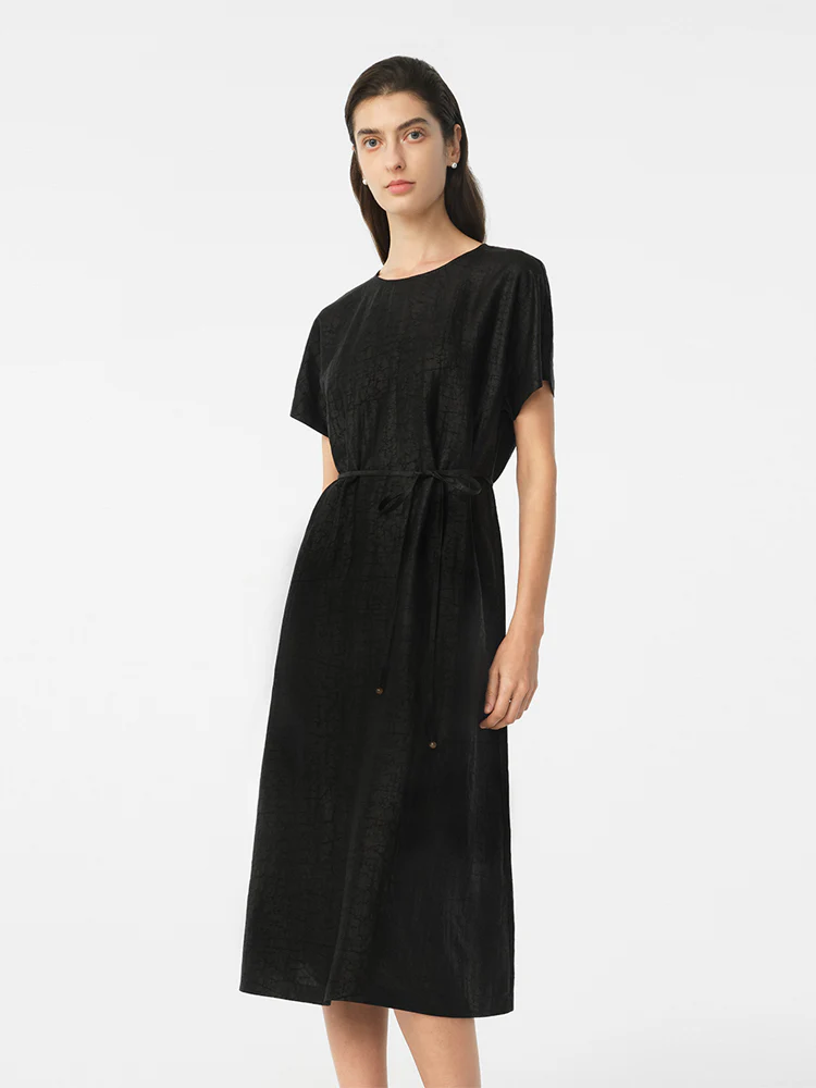 18 Momme Xiang Yun Silk Gathered Waist Women Midi Dress With Pockets - Image 4