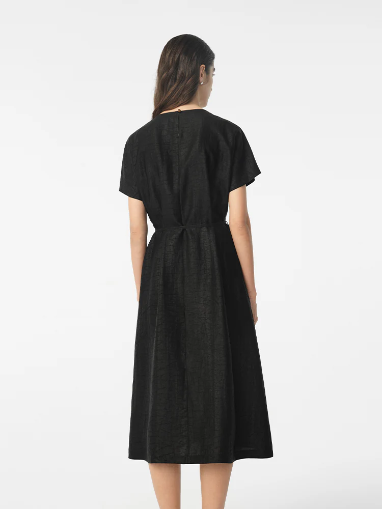 18 Momme Xiang Yun Silk Gathered Waist Women Midi Dress With Pockets - Image 5