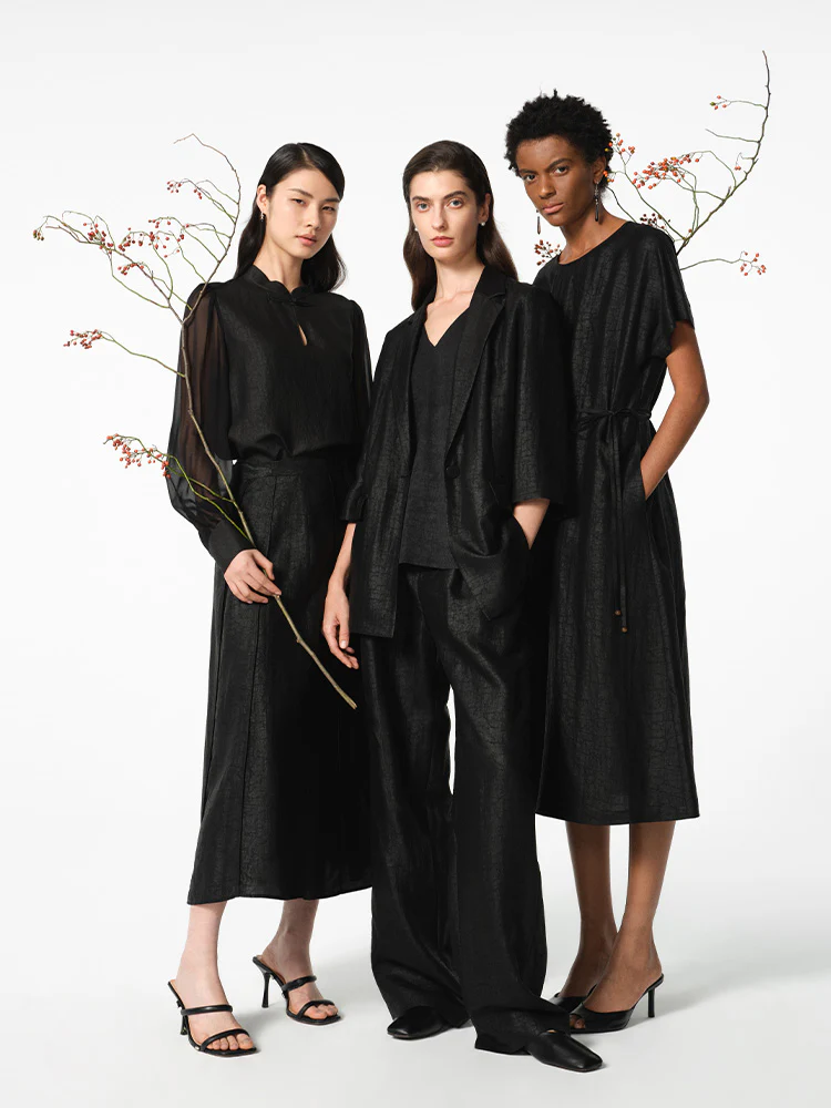 18 Momme Xiang Yun Silk Gathered Waist Women Midi Dress With Pockets - Image 8
