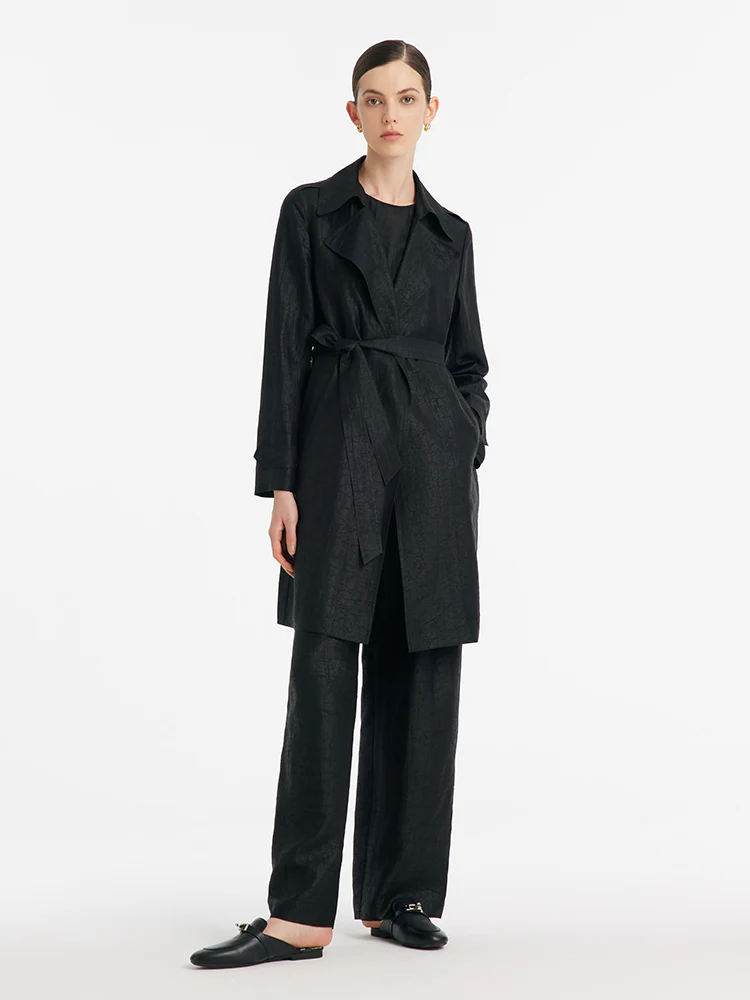 18 Momme Xiang Yun Silk Women Trench Coat With Belt - Image 2