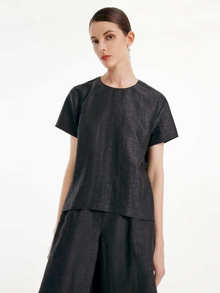 Xiang Yun Silk Short Sleeve Woven T-shirt - Image 4