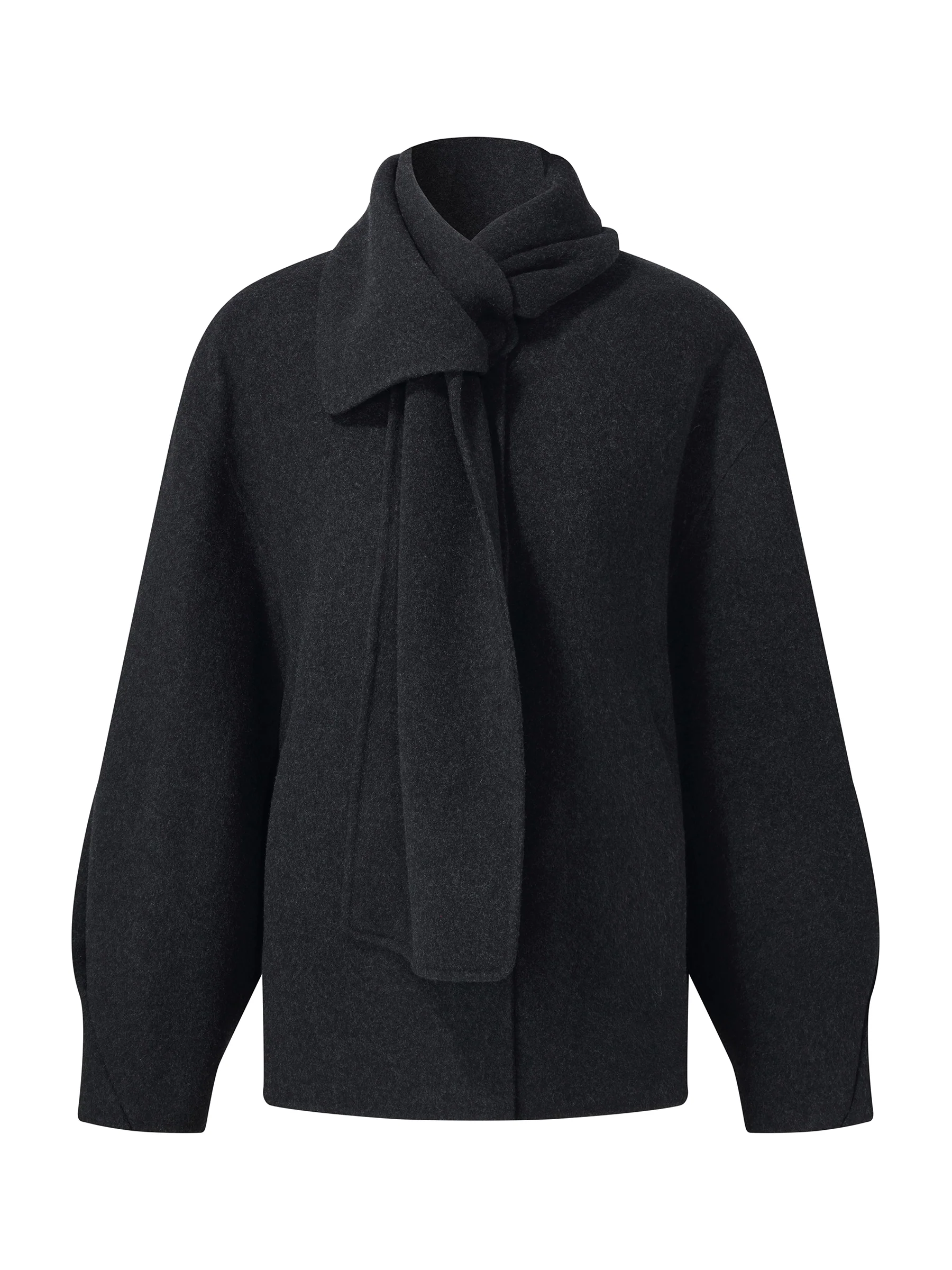 Yak Tencel Wool Blend Double-Faced Women Jacket With Scarf - Image 6